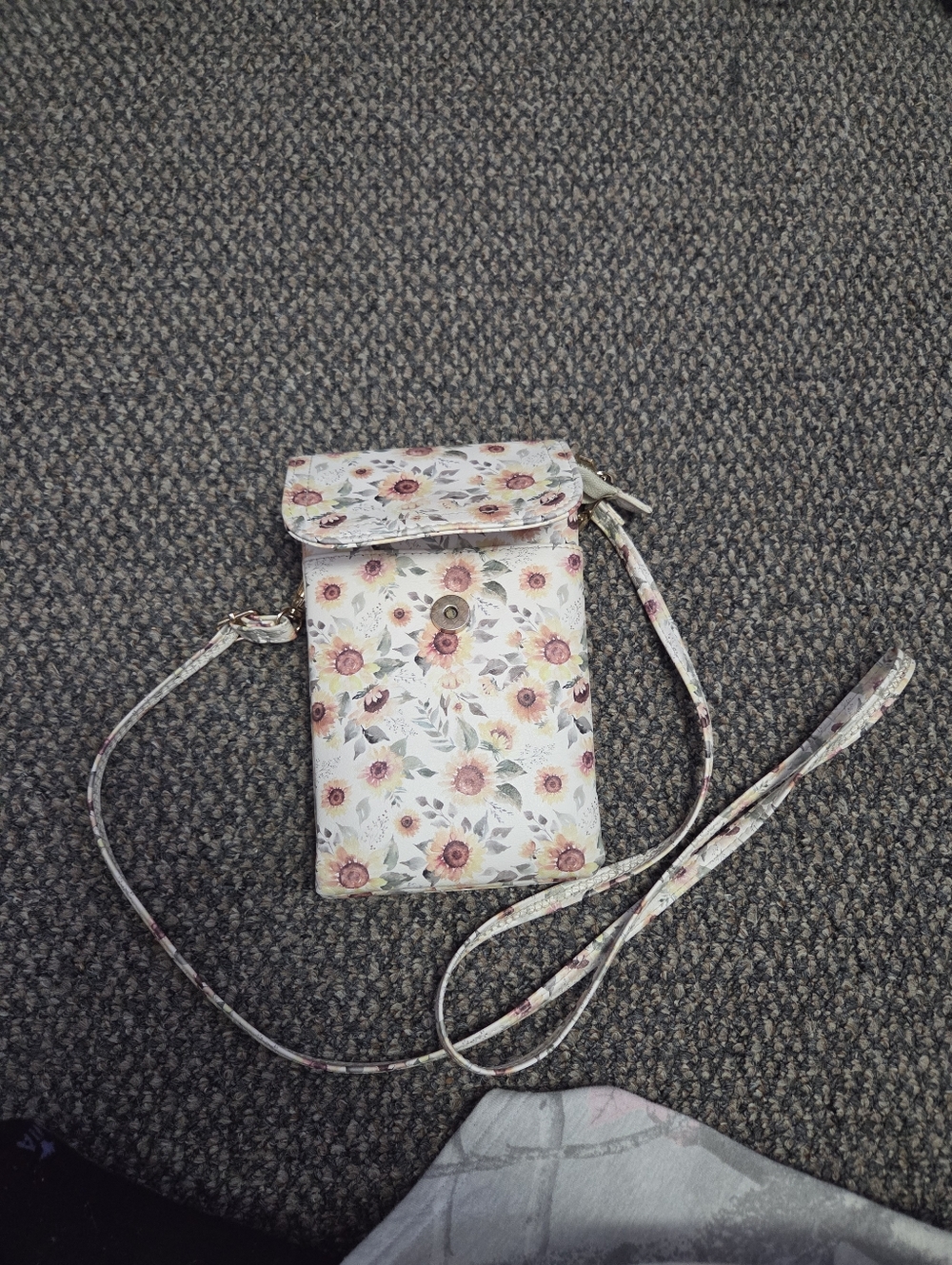 Floral Crossbody Phone Bag - White with Pink & Yellow Flowers